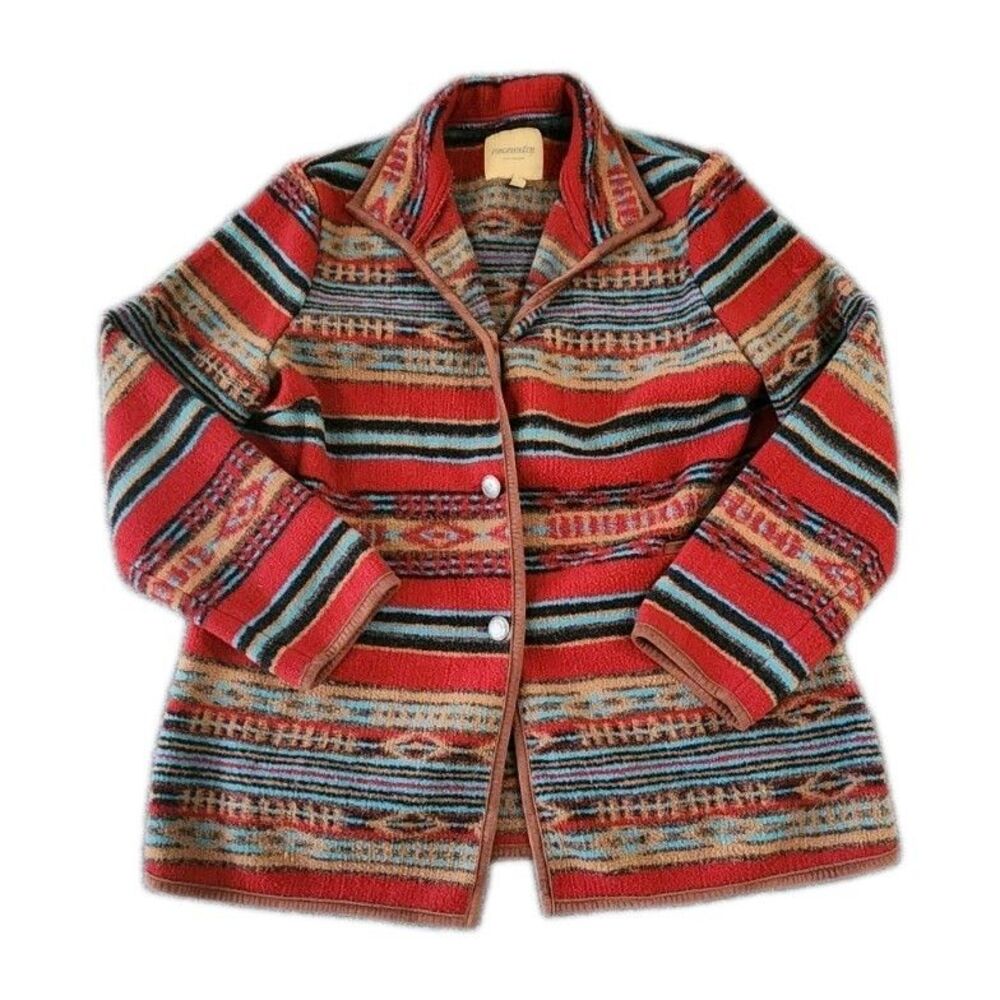 Upcountry By DU Monde Button Down Fleece Jacket Women's Size L Red Southwestern